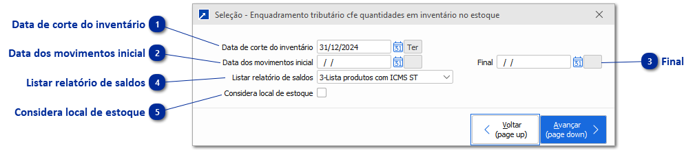 Define Enquadramento Tributário cfe Inventário