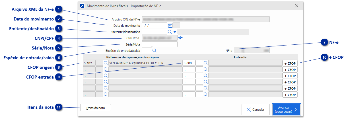 Ajuste de dados de importação de NF-e