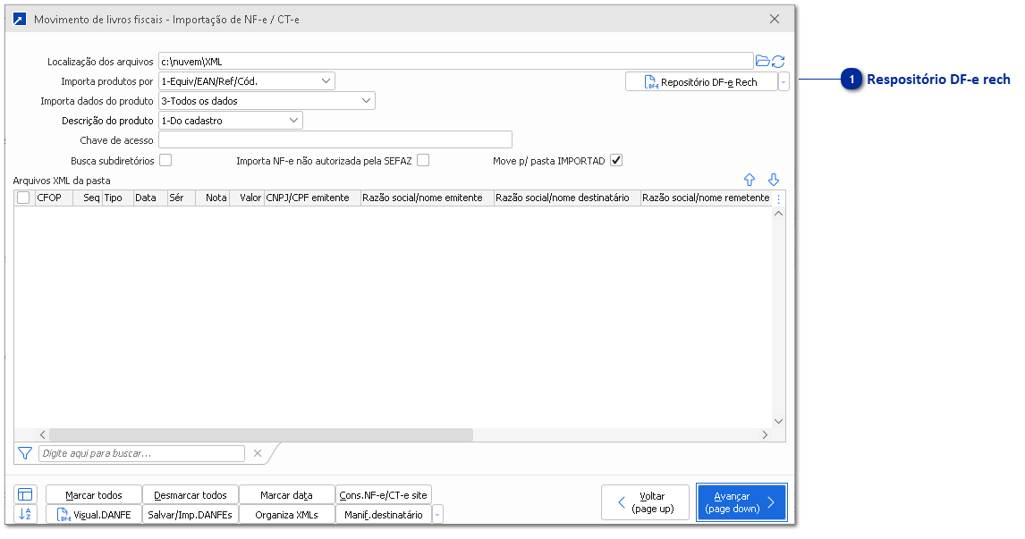 Movimento de livros fiscais - Importação de NF-e / CT-e