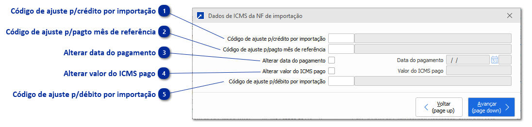 Dados de ICMS da NF de importação