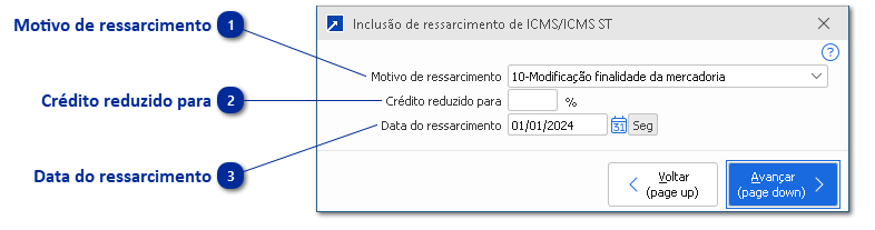 Inclusão de Ressarcimento de ICMS/ICMS ST
