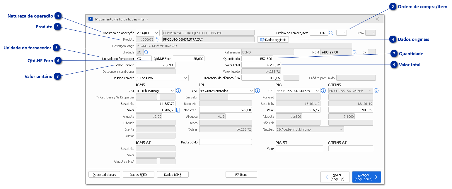 Itens dos movimentos de livros fiscais