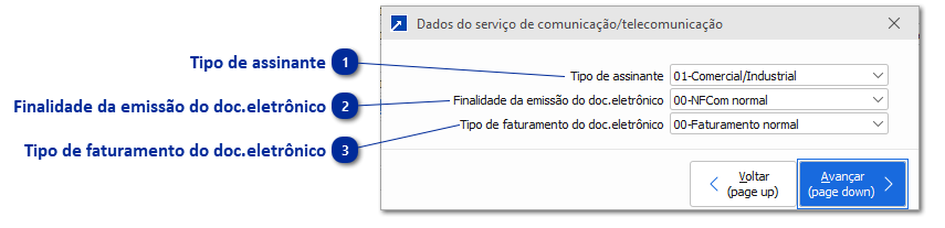 Dados do serviço de comunicação/telecomunicação
