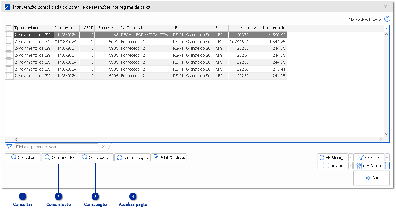 Controle de retenções por regime de caixa