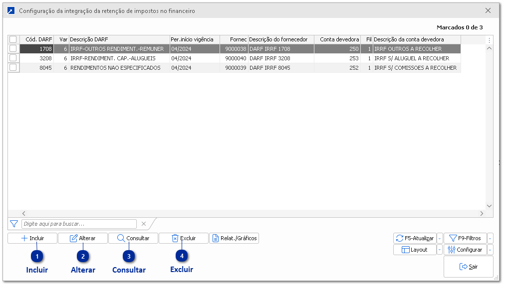 Integração de Retenções no Financeiro por Código de DARF