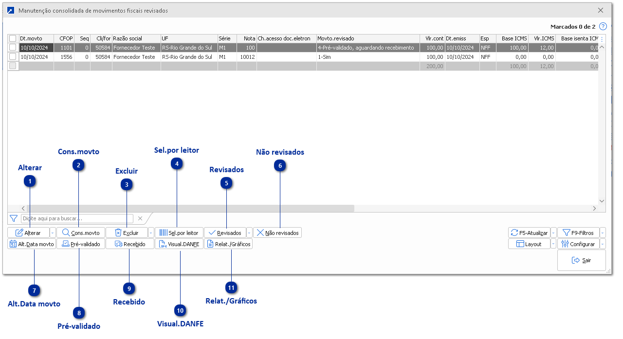 Manutenção Consolidada de Movimentos Fiscais Revisados