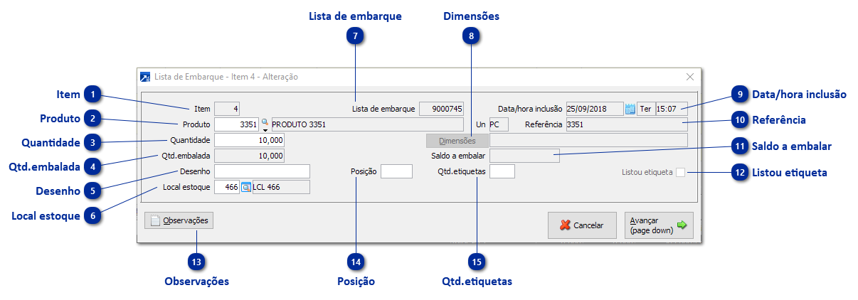 Item da Lista de Embarque