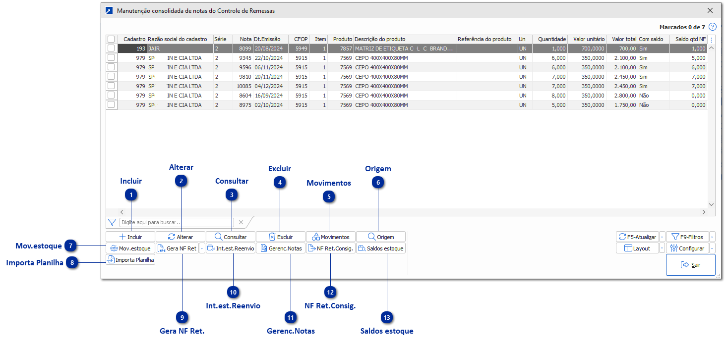 Manutenção Consolidada de Notas de Beneficiamento