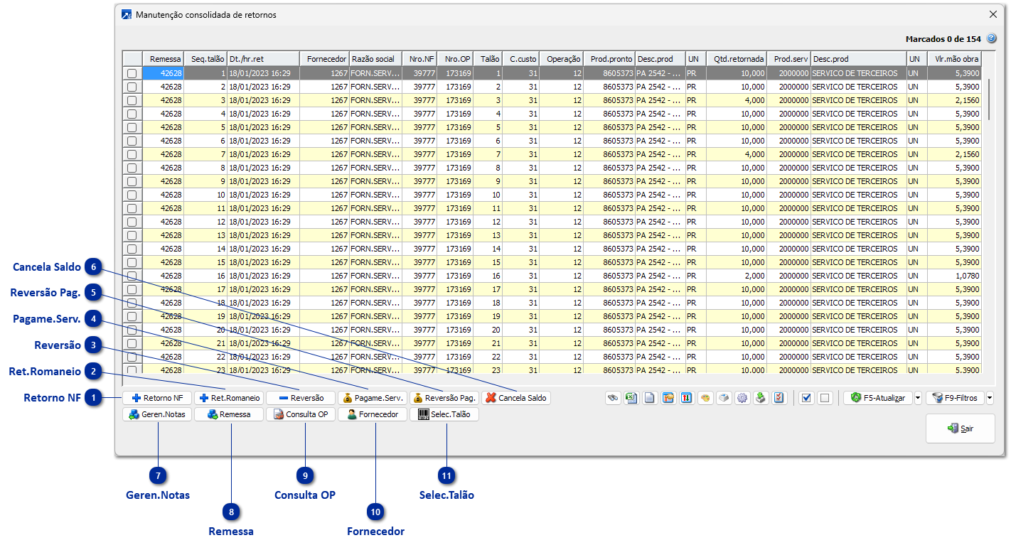 Manutenção Consolidada de Retornos do Serviço Externo