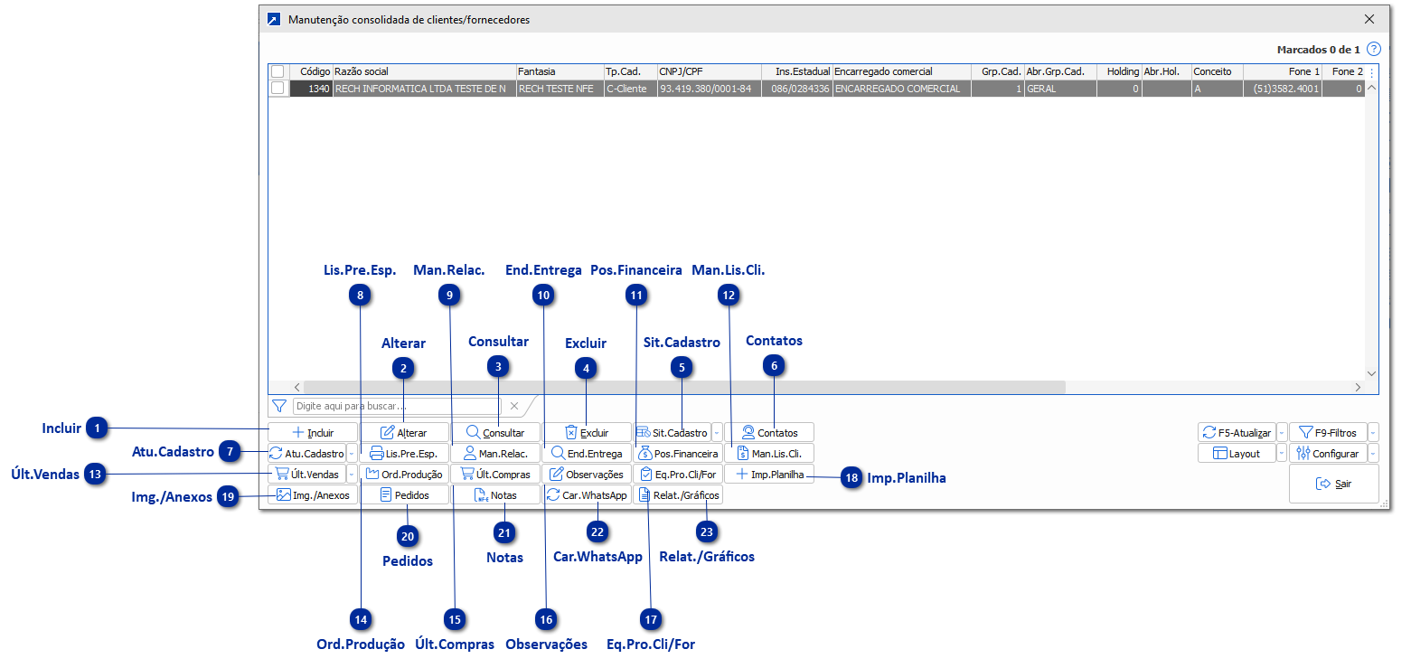Manutenção Consolidada de Clientes/Fornecedores