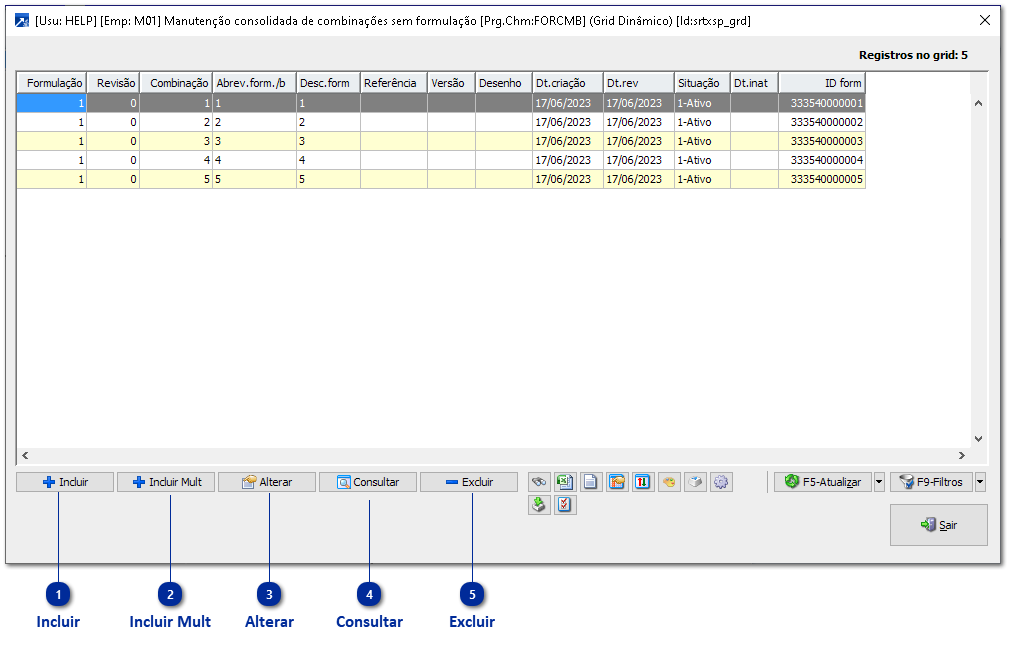 Manutenção Consolidada de Combinação sem Formulação