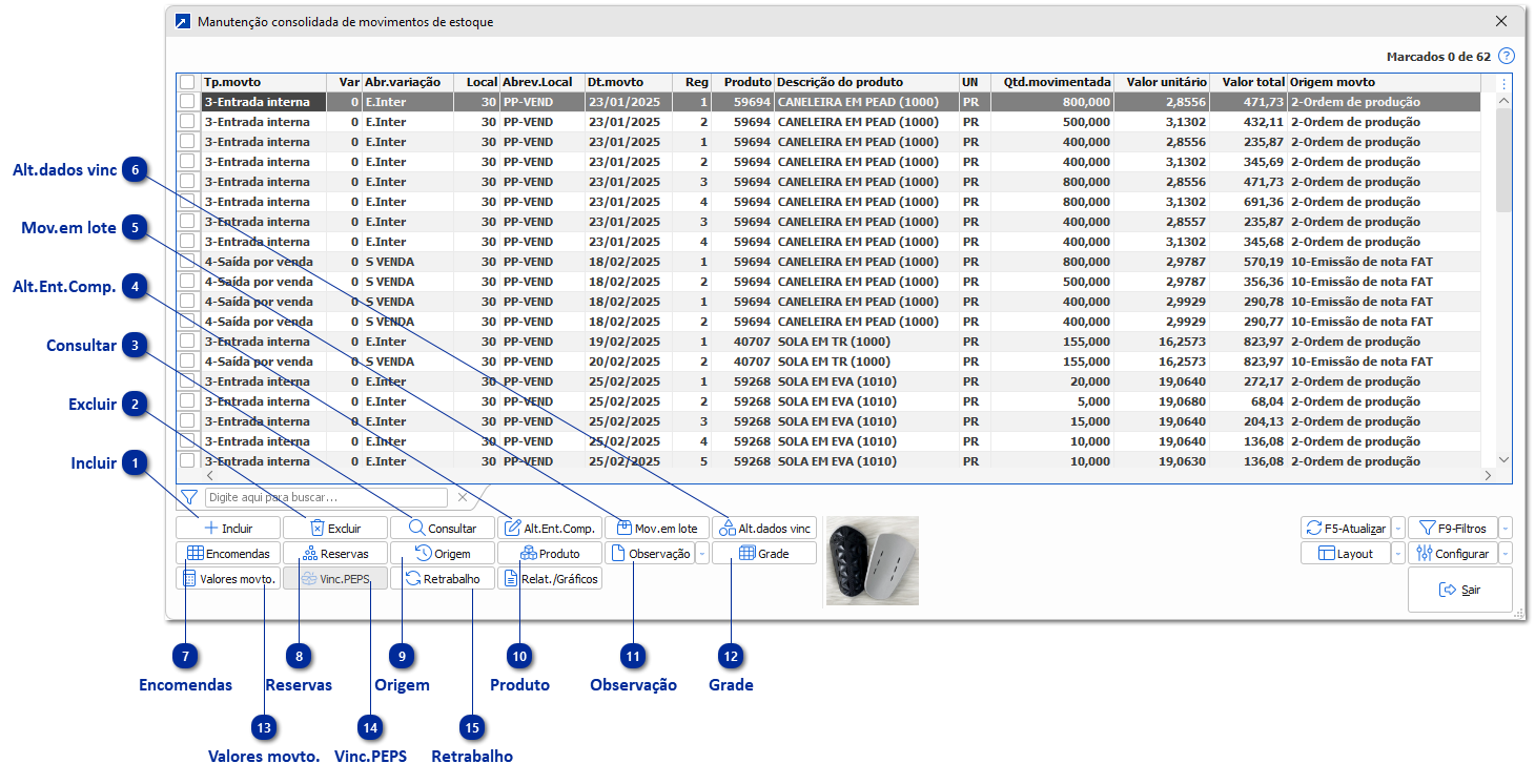 Manutenção Consolidada Movimentos Estoque