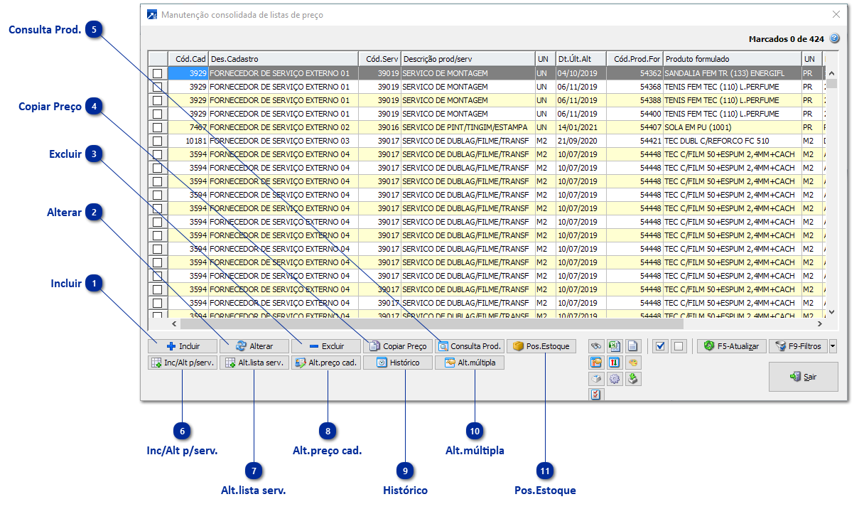 Manutenção Consolidada de Listas de Preço de Serviço