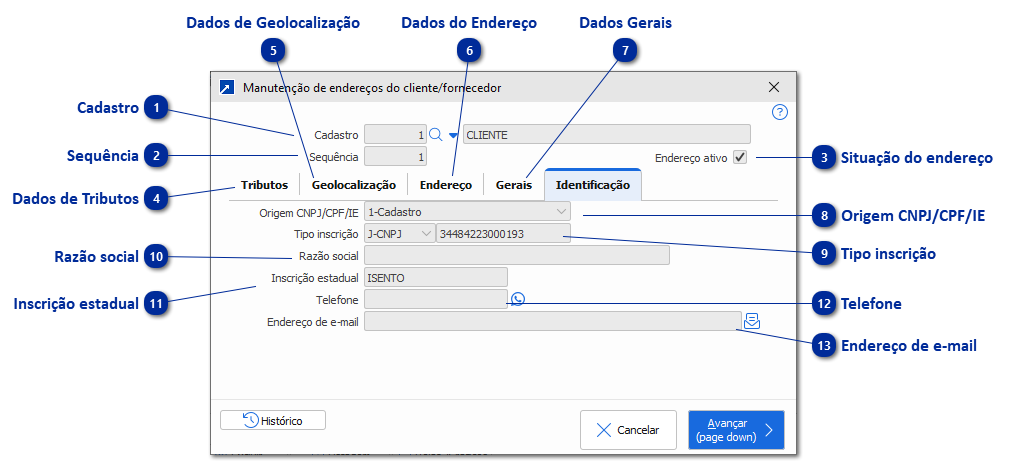 Endereços do cadastro
