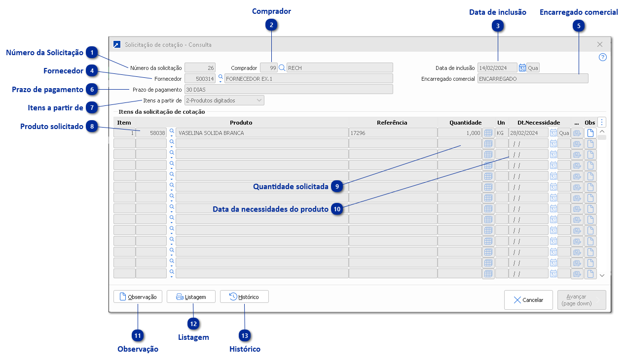 Manutenção da Solicitação de Cotação