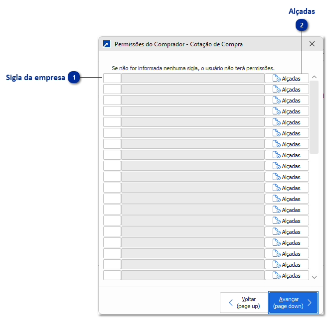 Permissão do comprador - Cotações de Compras