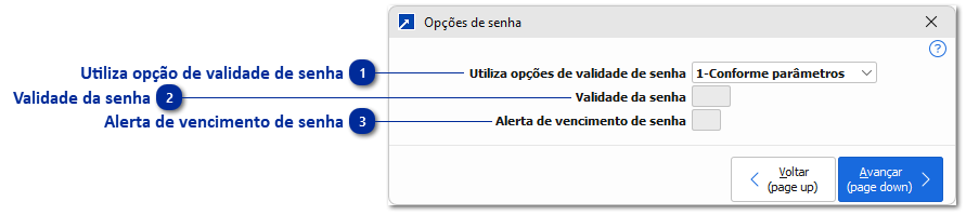 Opções de senha