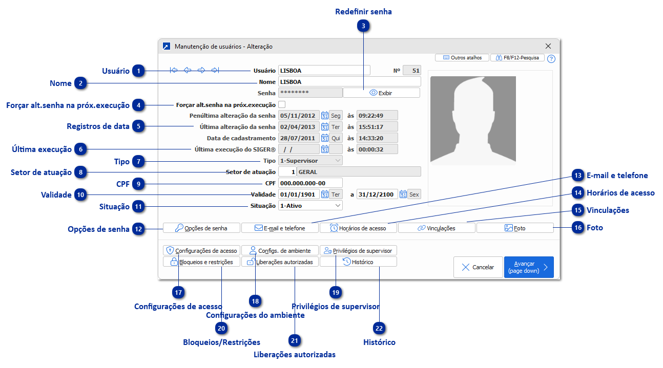 Manutenção de usuários