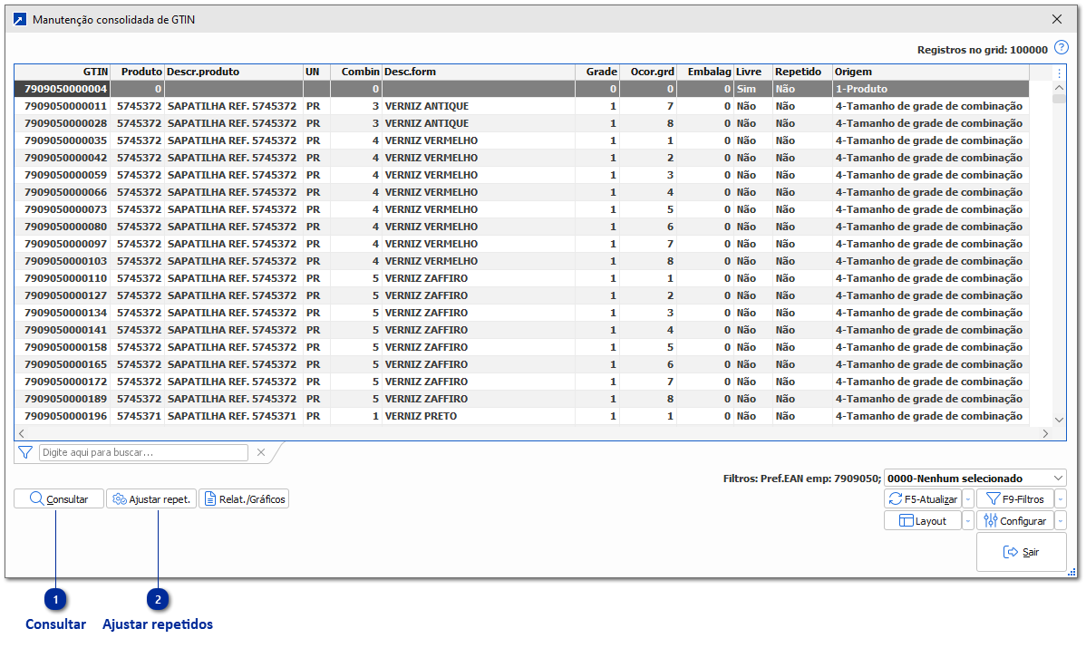 Manutenção consolidada de GTIN