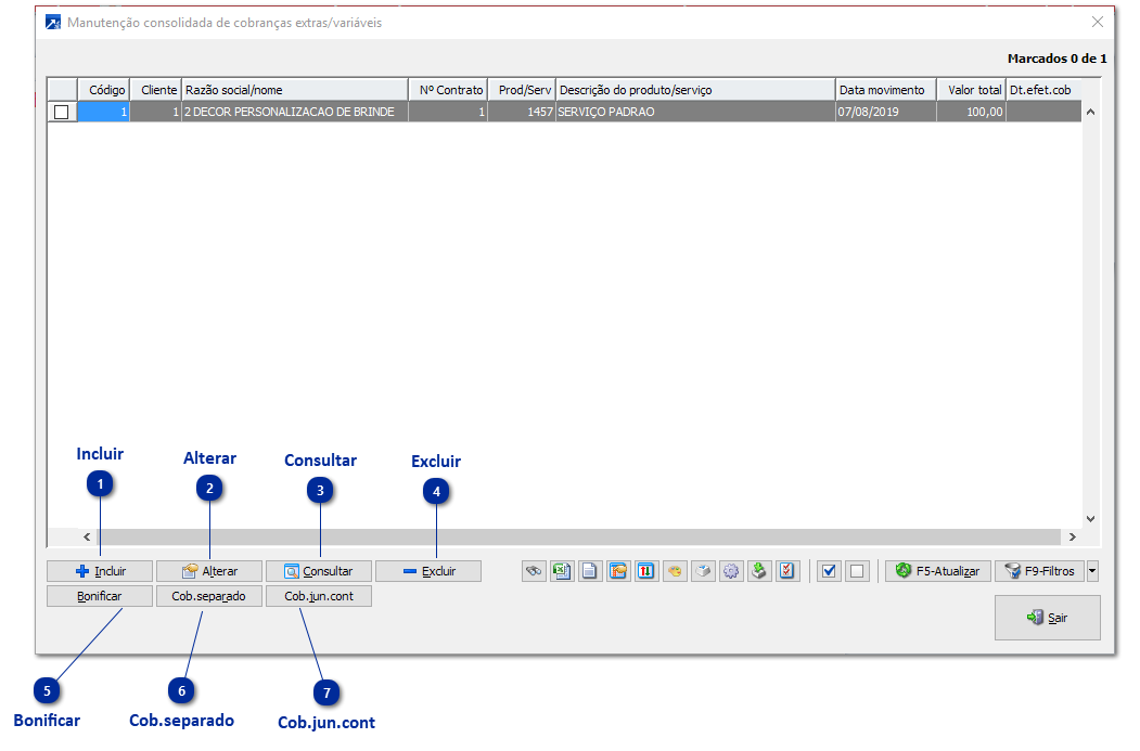 Manutenção Consolidada de Cobranças Extras/Variáveis