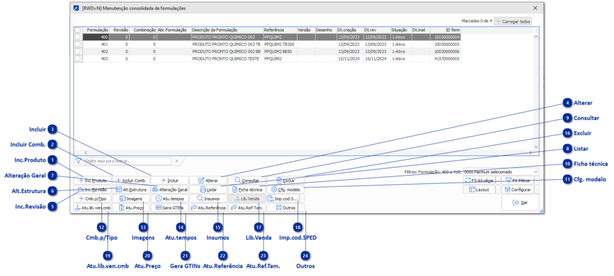 Manutenção Consolidada de Formulações/Estruturas