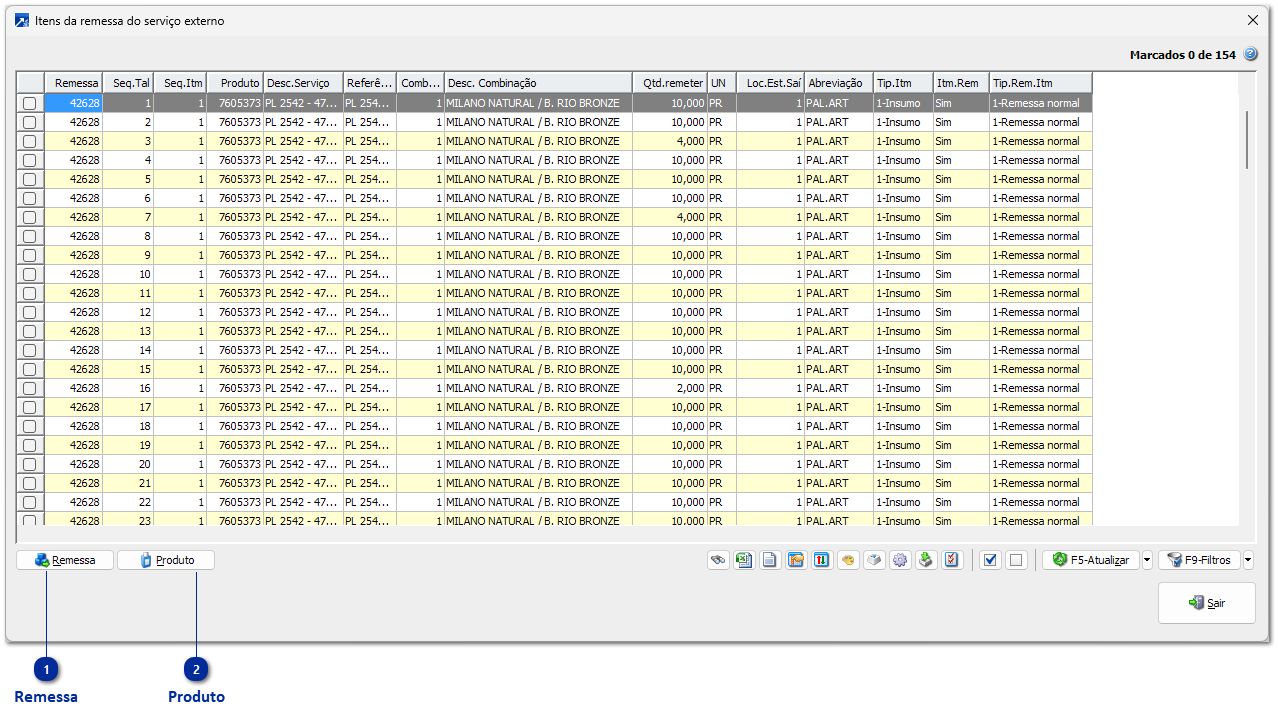 Manutenção Consolidada de Itens da Remessa