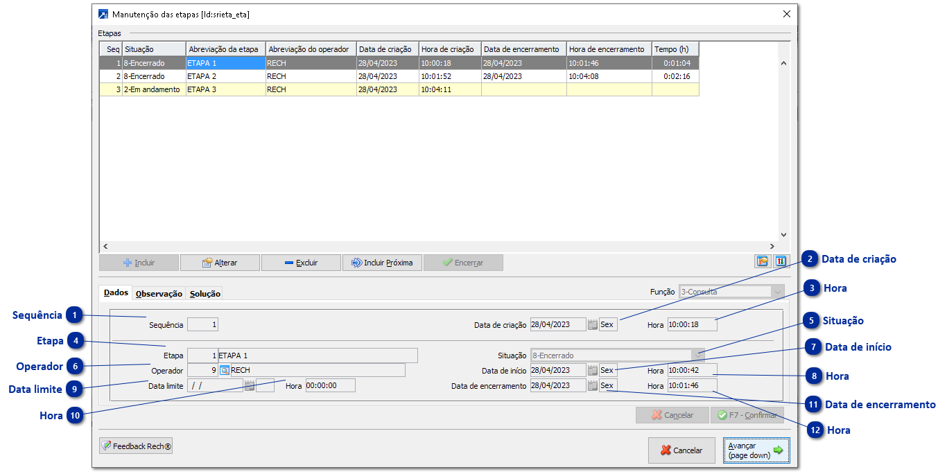 Manutenção das Etapas