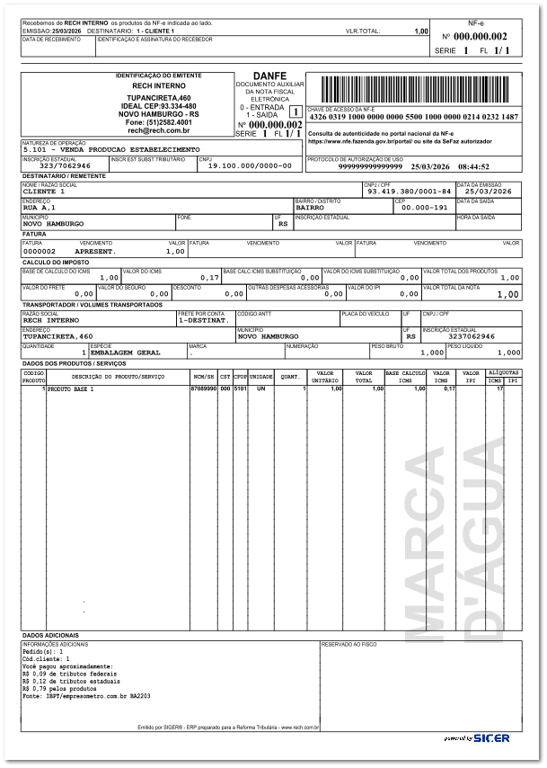 Marca d'água no DANFE