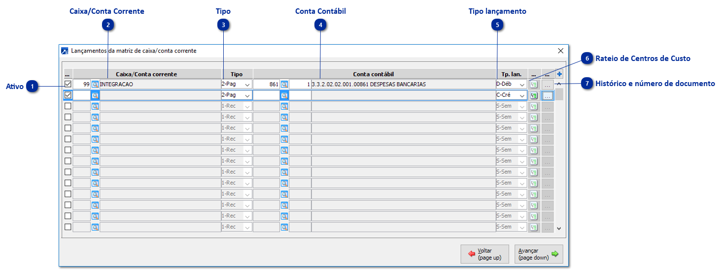 Matriz de Lançamento no Extrato