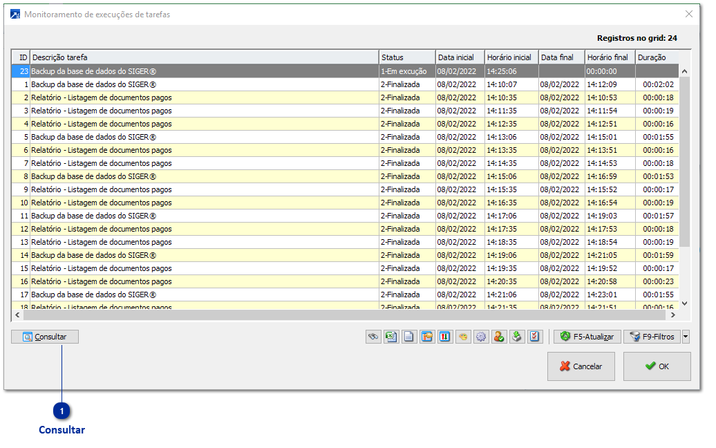 Monitoramento de Execuções