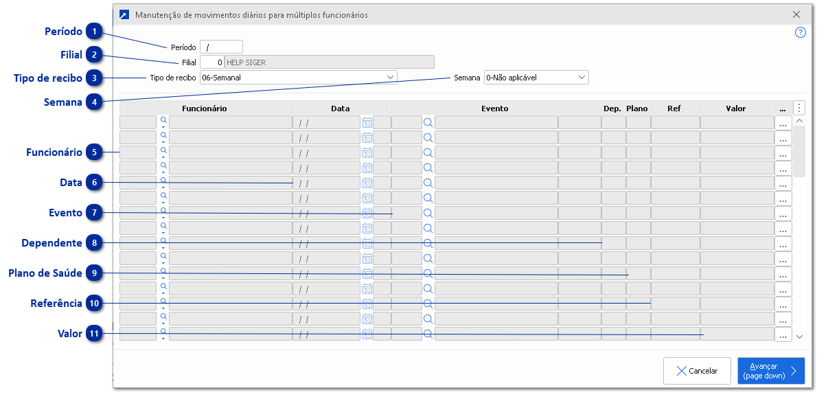 Movimentação Diária para Múltiplos Funcionários