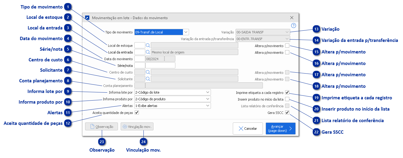 Manutenção de Movimentos - Em lote