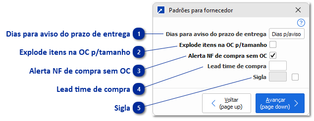 Padrões para Fornecedor