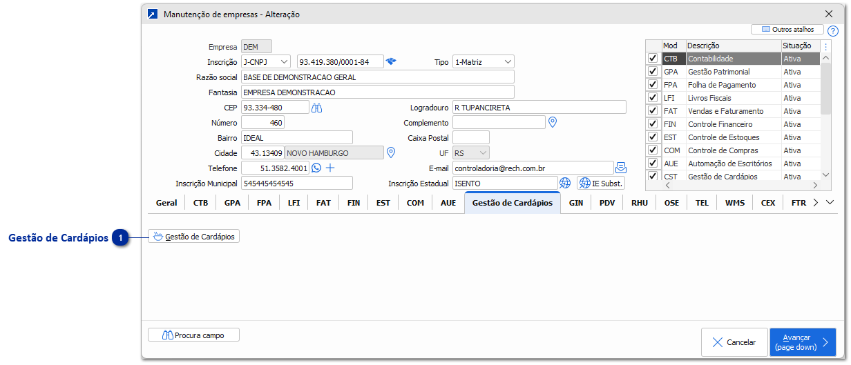 Empresa - Gestão de Cardápios