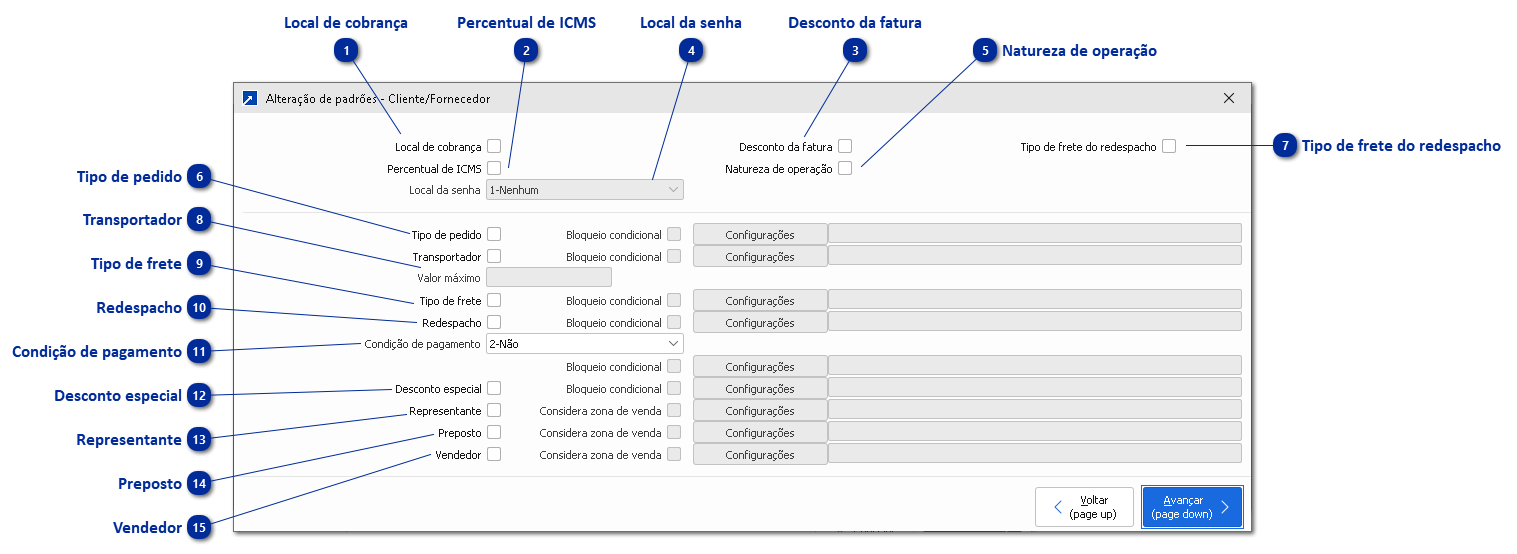 Alteração de padrões - Cliente/Fornecedor