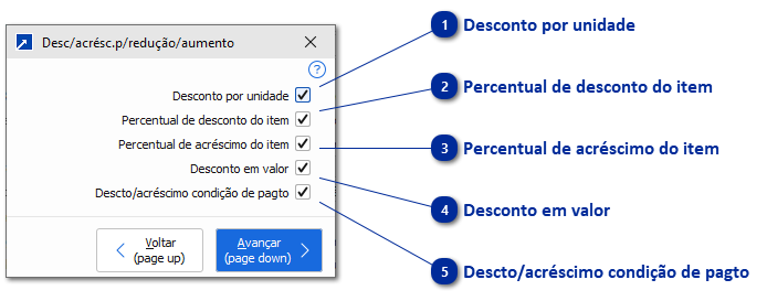 Descontos /acréscimos