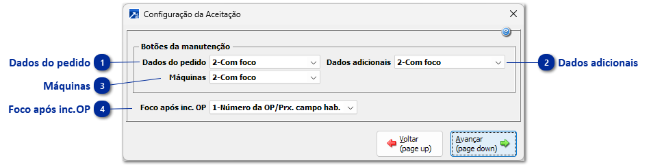 Configurações aceitação