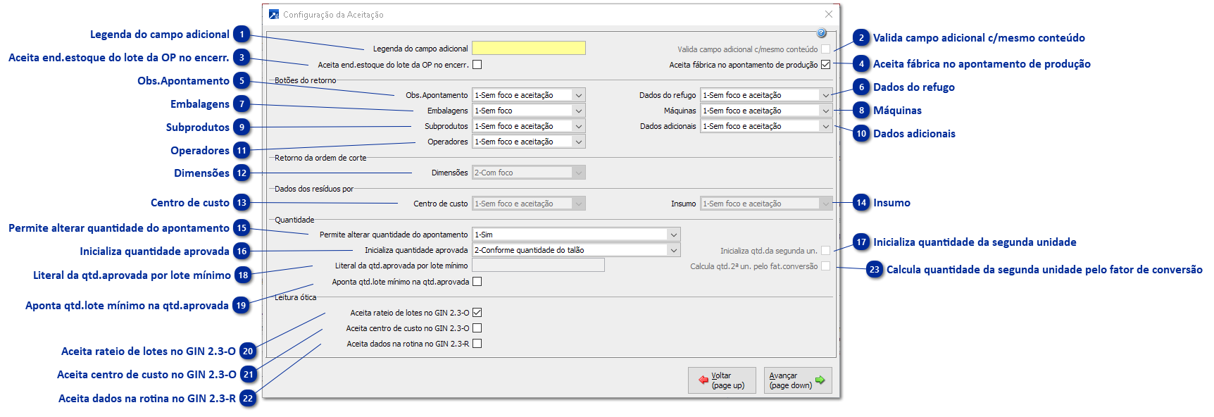 Configurações aceitação