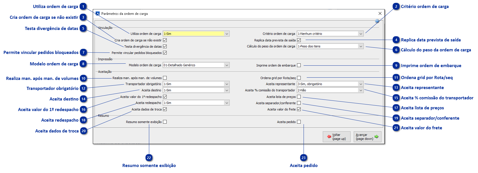 Ordem de Carga-Parâmetros do Faturamento
