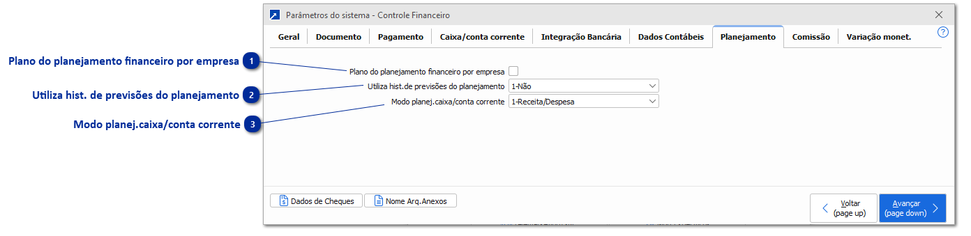 Parâmetros - Controle Financeiro