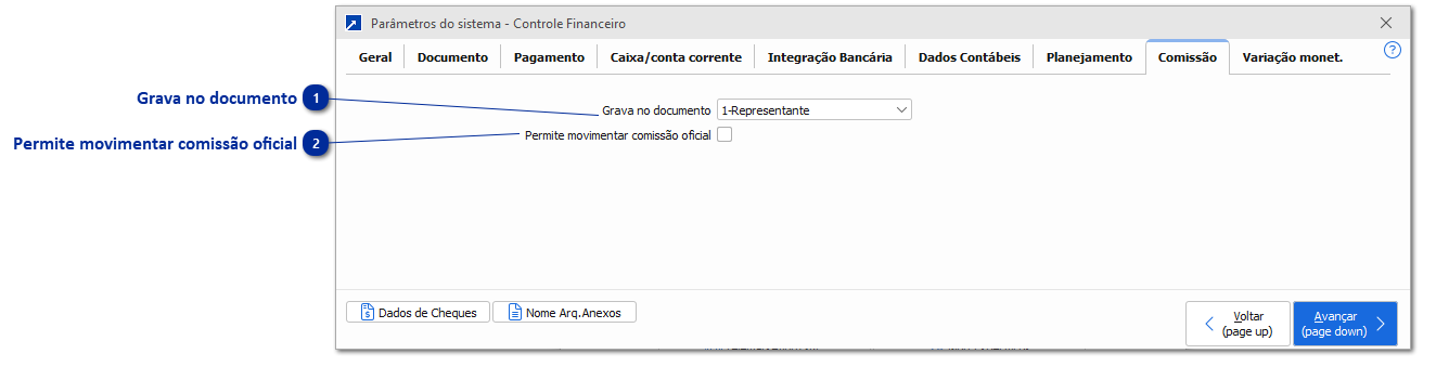 Parâmetros - Controle Financeiro