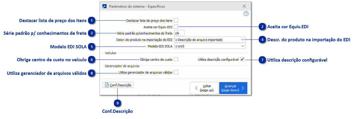 Parâmetros - Específicos
