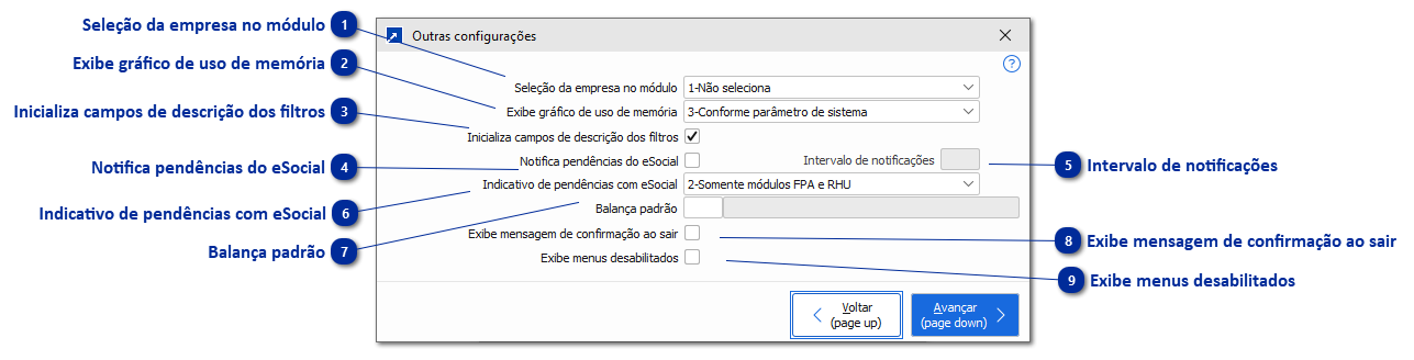 Outras configurações