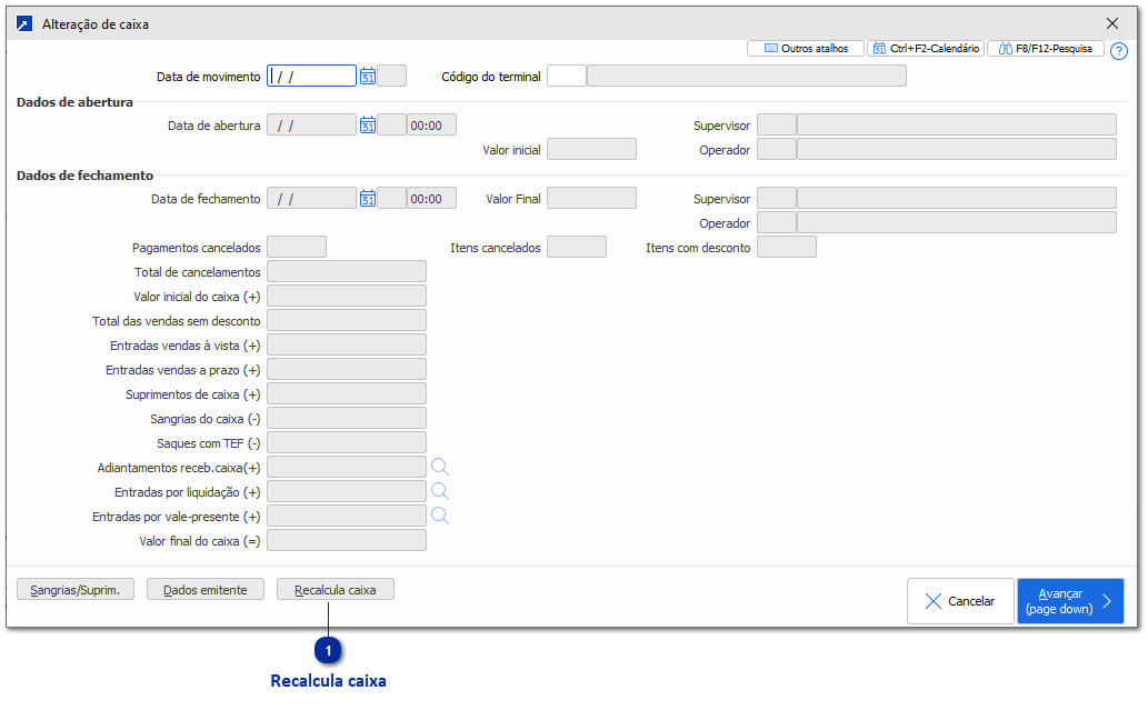 Por que o valor de fechamento do caixa pode divergir do valor de abertura do dia seguinte no Frente de Caixa?