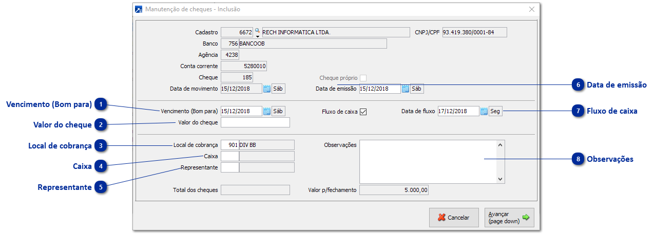 Recebimento de Cheque