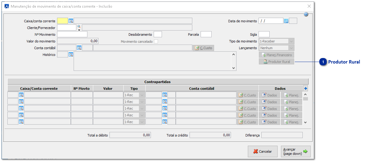 Registros de Movimento de Caixa/Conta Corrente