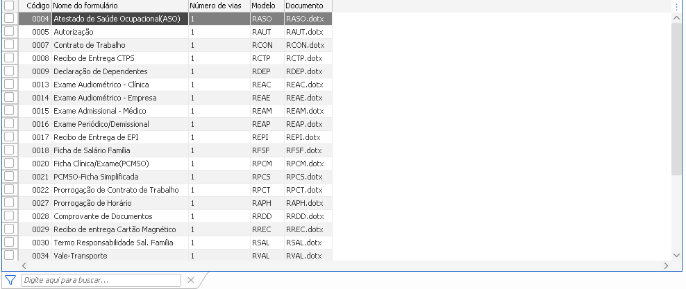 1. Tabela de formulários