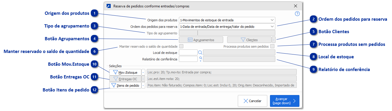 Reserva de Pedidos conforme Entradas/Compras