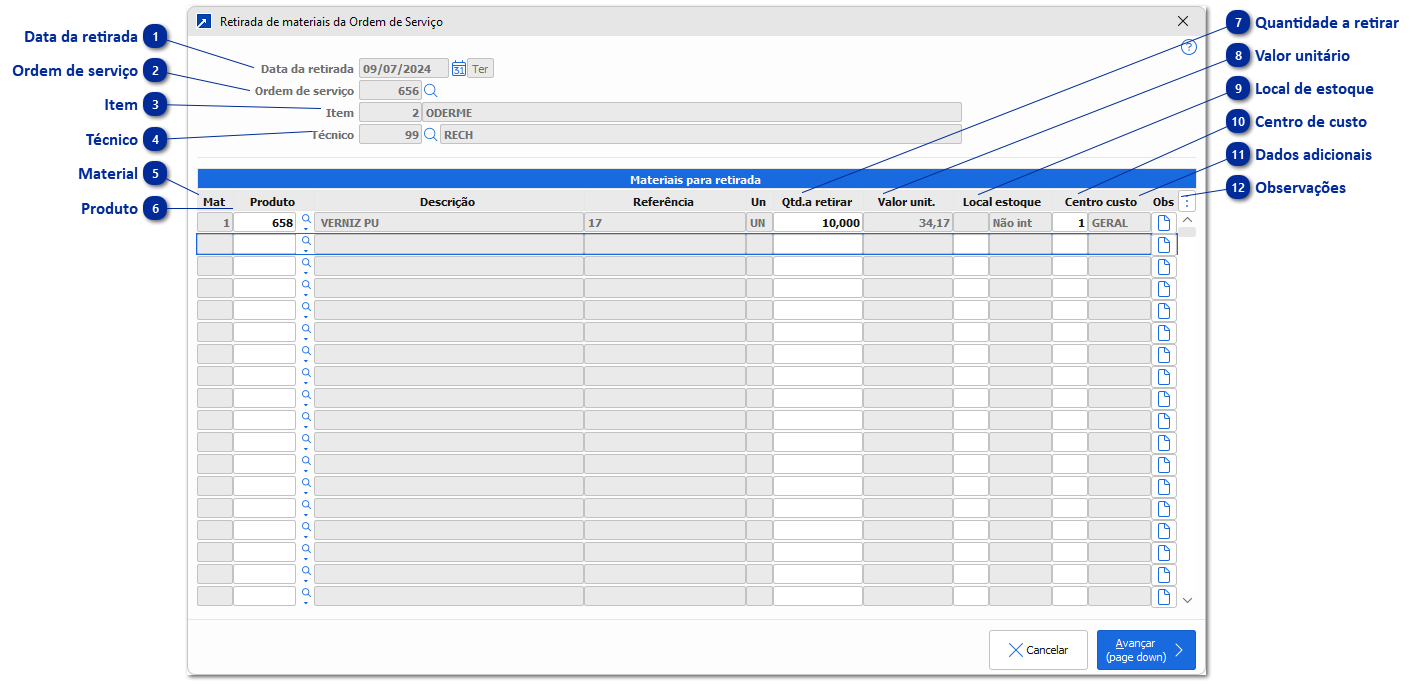Retirada de Materiais