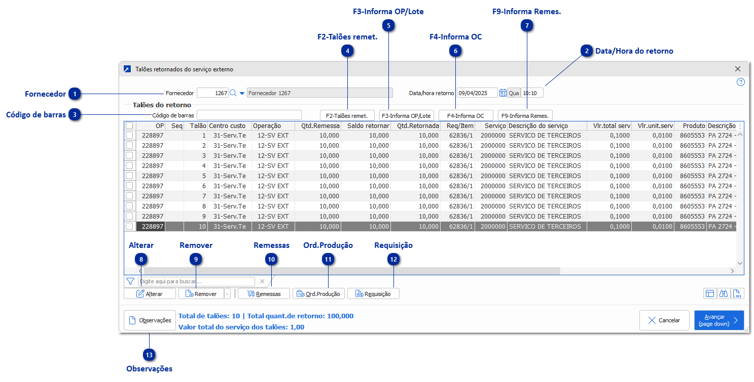 Retorno por Romaneio
